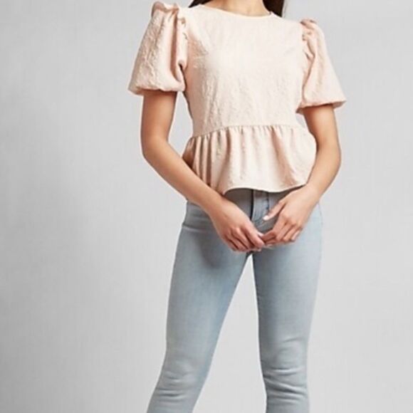 Express Pink Textured Puff Sleeve Ruffle Blouse xs - Picture 3 of 8